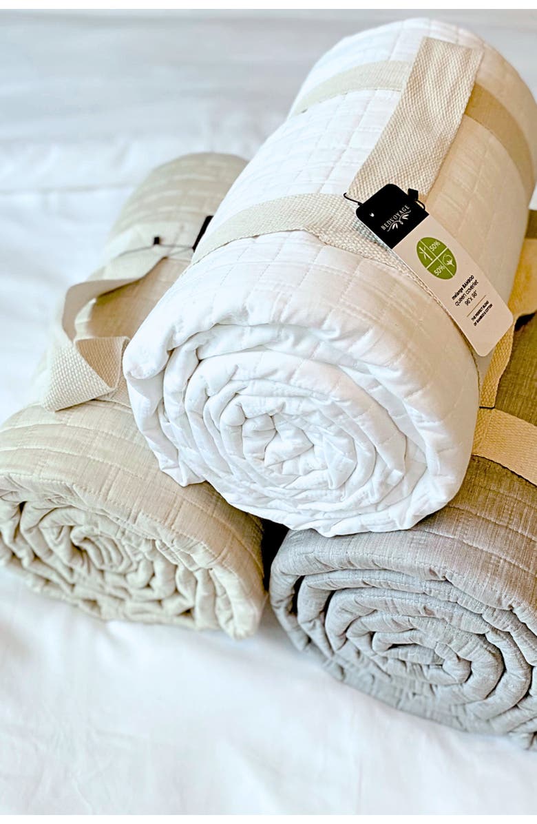 BedVoyage Melange Viscose Cotton Blend Breathable Quilted Coverlet, Alternate, color, Silver