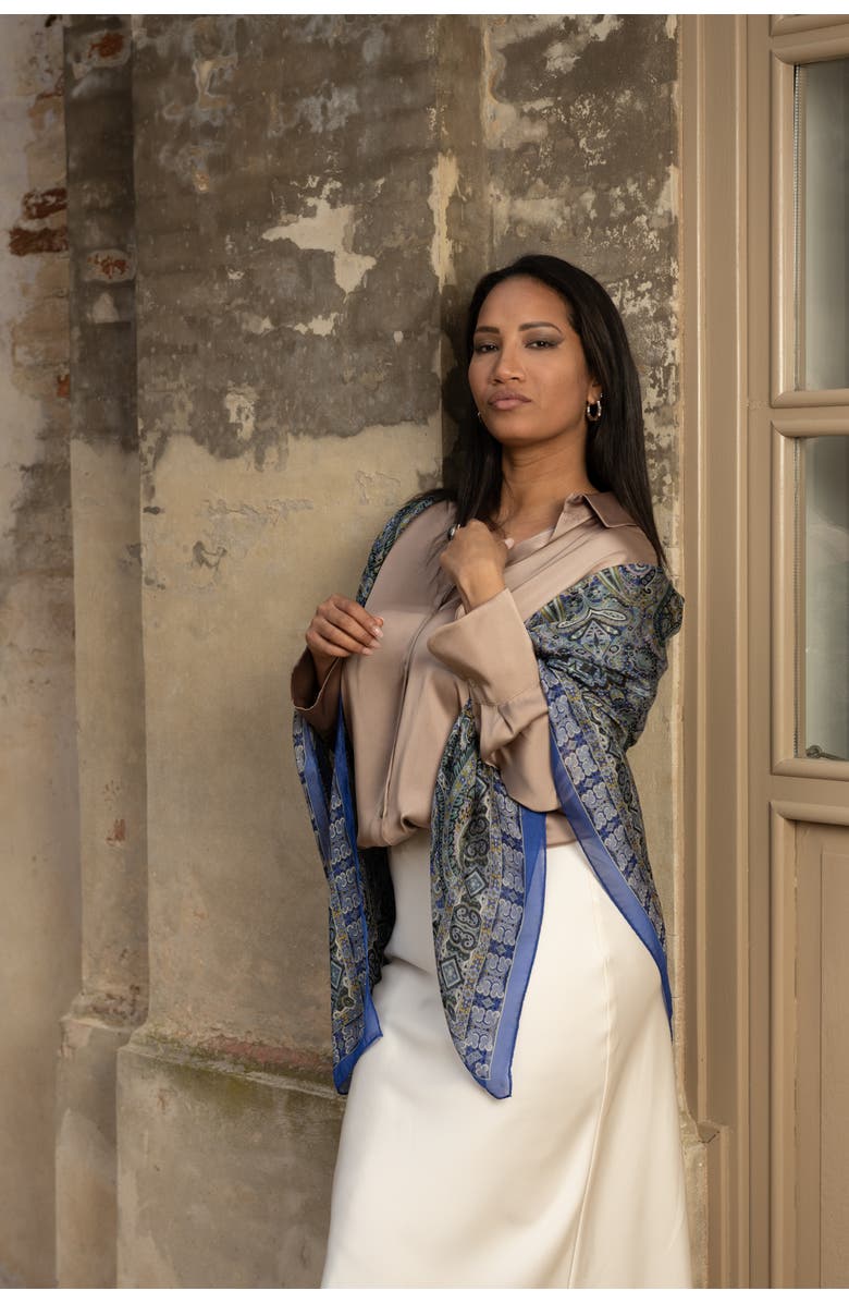 Elizabetta Ambra - Large Silk Scarf for Women, Alternate, color, Blueberry