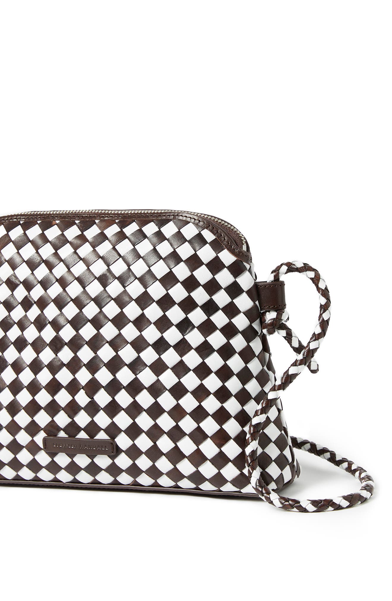 Loeffler Randall Mallory Woven Leather Crossbody Bag, Alternate, color, Chocolate/ White