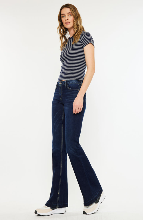 Kancan Heidi Mid Rise Flare Jeans In Blue