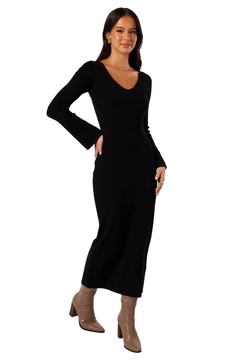 Lina V-Neck Long Sleeve Midi Sweater Dress, Alternate, color, BLACK