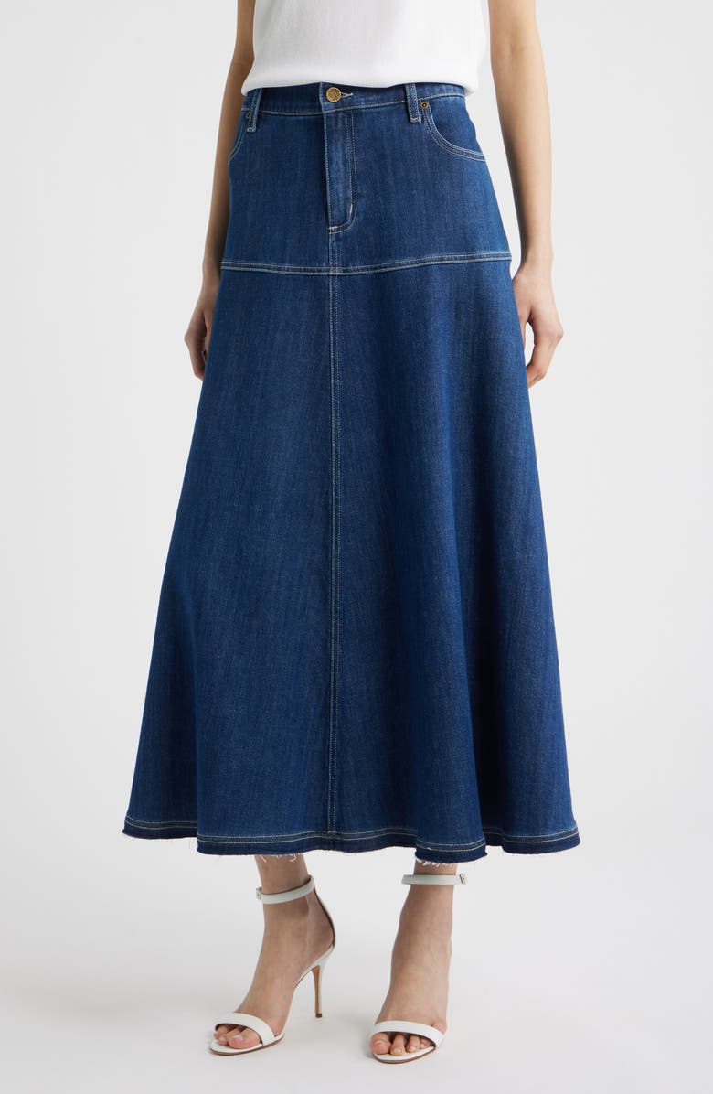 KOBI HALPERIN Ysabelle Raw Release Hem Denim Skirt, Main, color, Medium Indigo