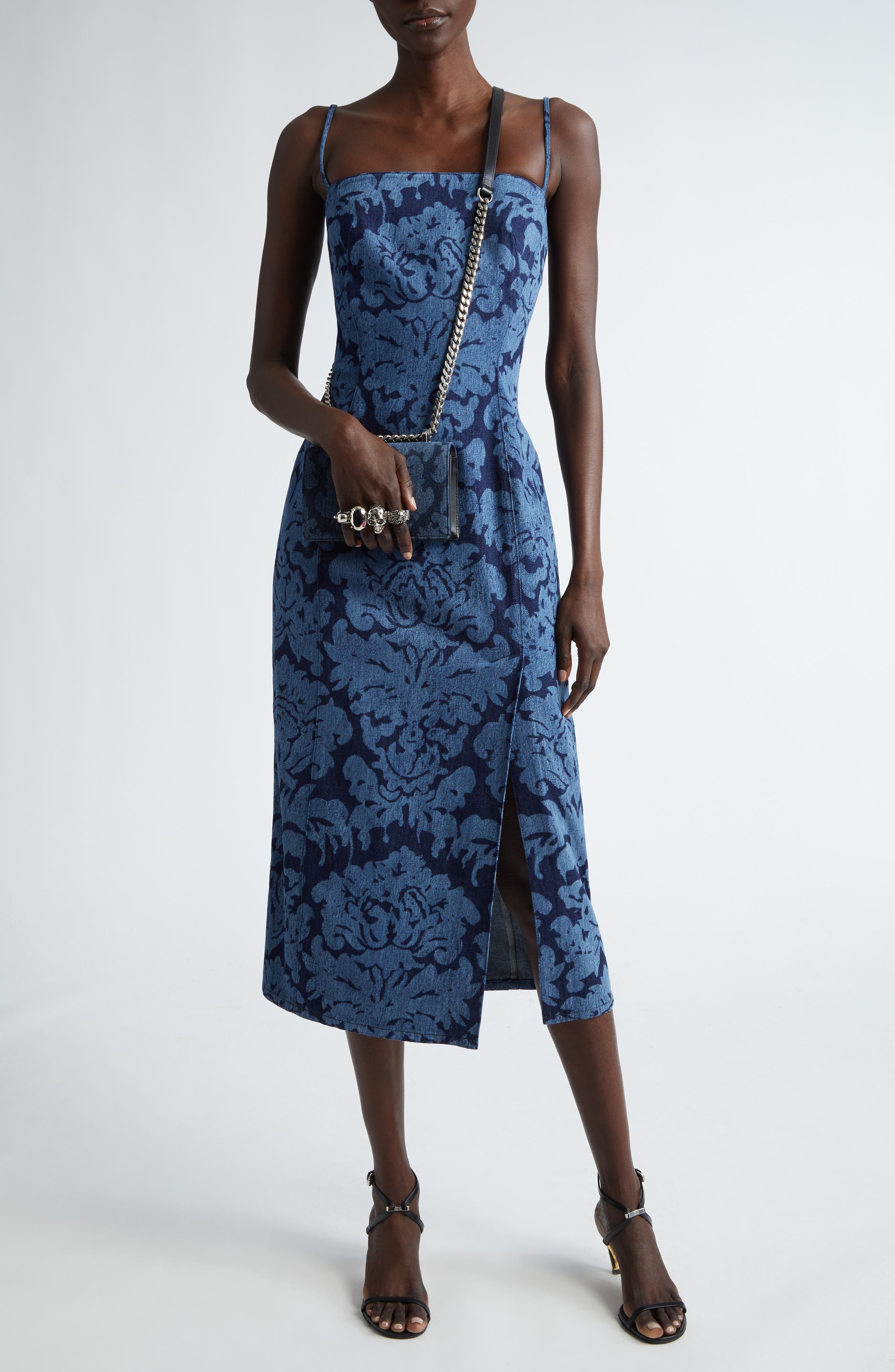 McQueen Jeweled Denim Shoulder Bag, Alternate, color, 