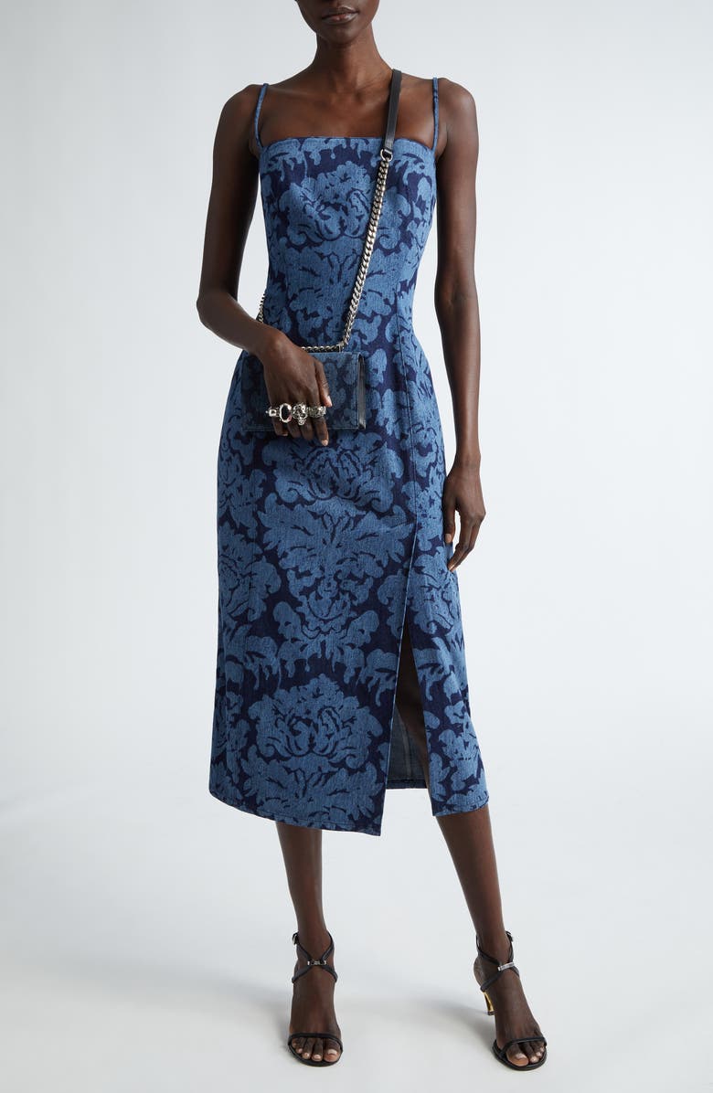 McQueen Jeweled Denim Shoulder Bag, Alternate, color,