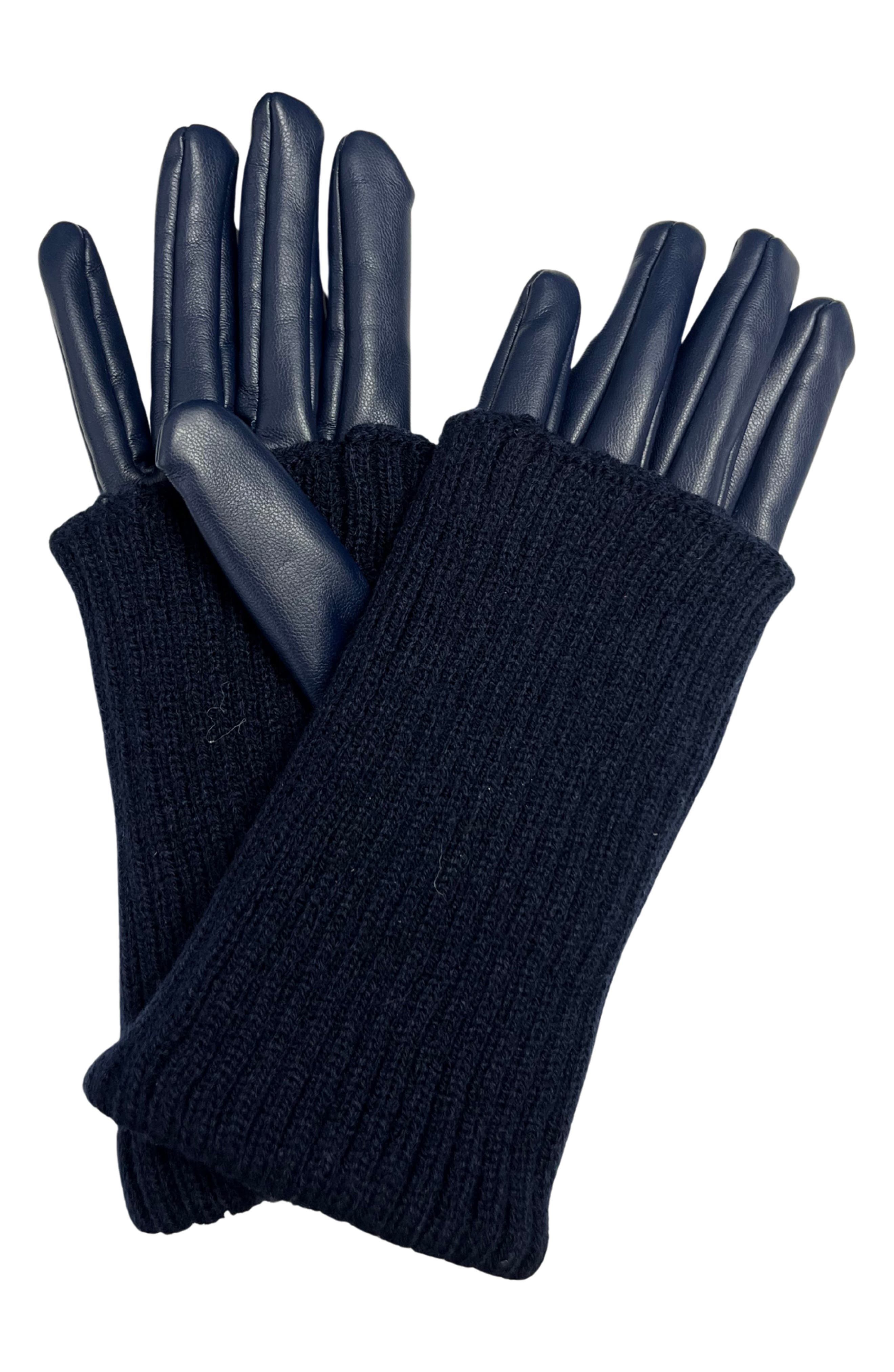 MARCUS ADLER Faux Leather & Knit Gloves
