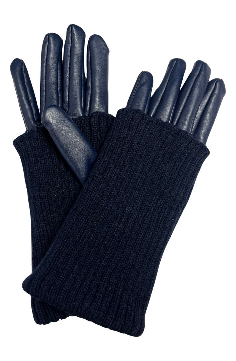 MARCUS ADLER Faux Leather & Knit Gloves, Main, color, Navy