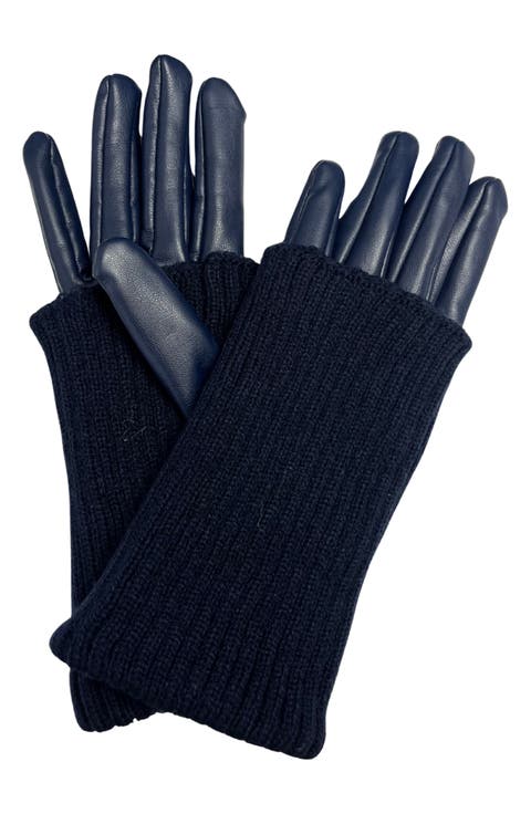 Faux Leather & Knit Gloves