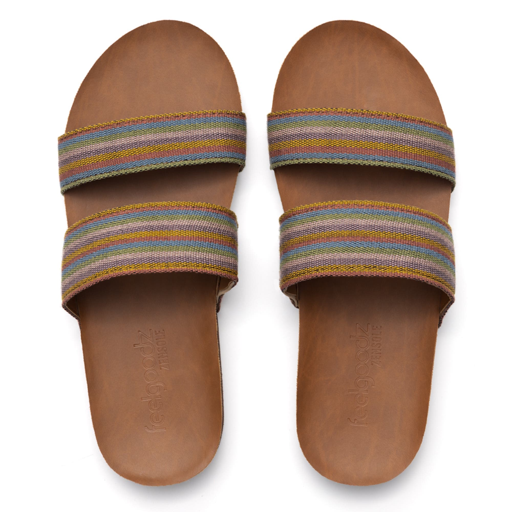 Feelgoodz Womens Zensole Vistas Faux Leather Double Strap Slide Sandals, Alternate, color, Jungle