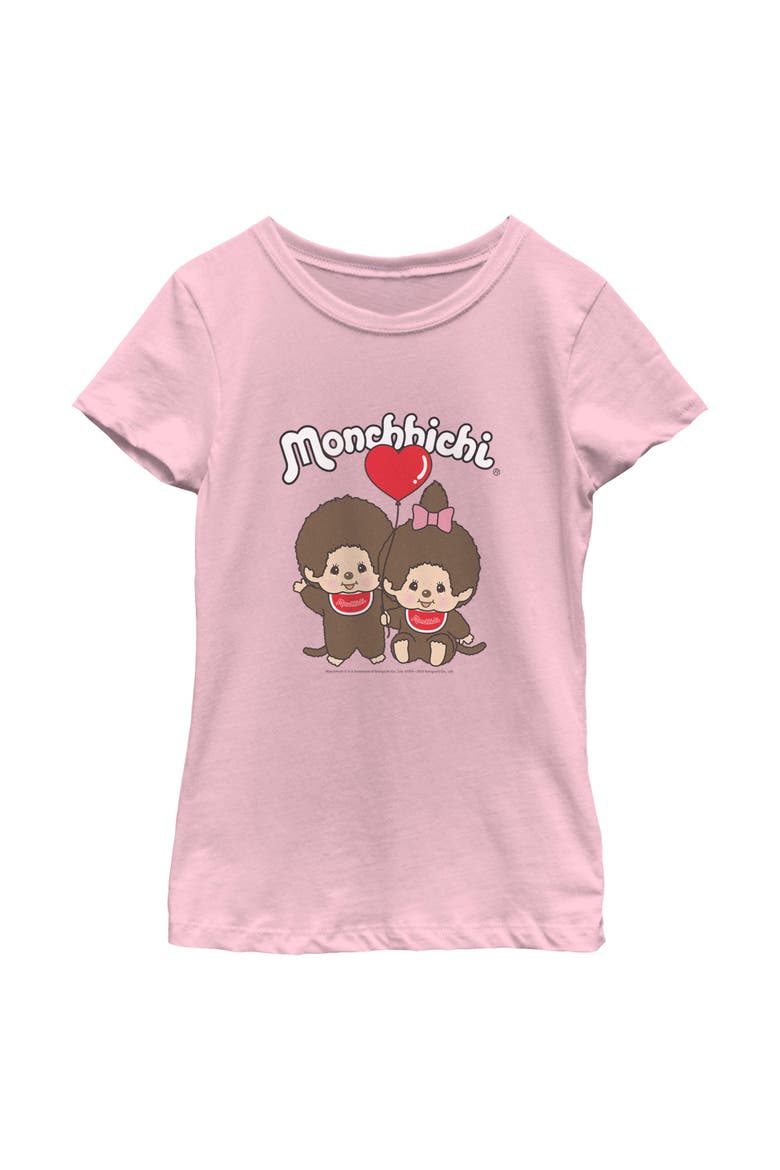 Girl's Monchhichi Couple Heart Balloon  Graphic T-Shirt, Main, color, Light Pink
