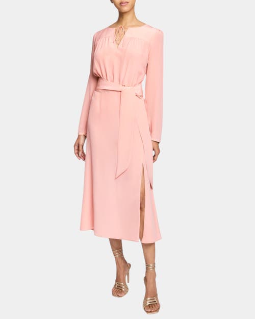 Santorelli Tessa Long Sleeve Midi Fit And Flare Dress In Silk Crepe De Chine In Pink Salt