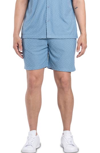 Spring + Mercer Casual Jacquard Terry Shorts In Deep Aqua