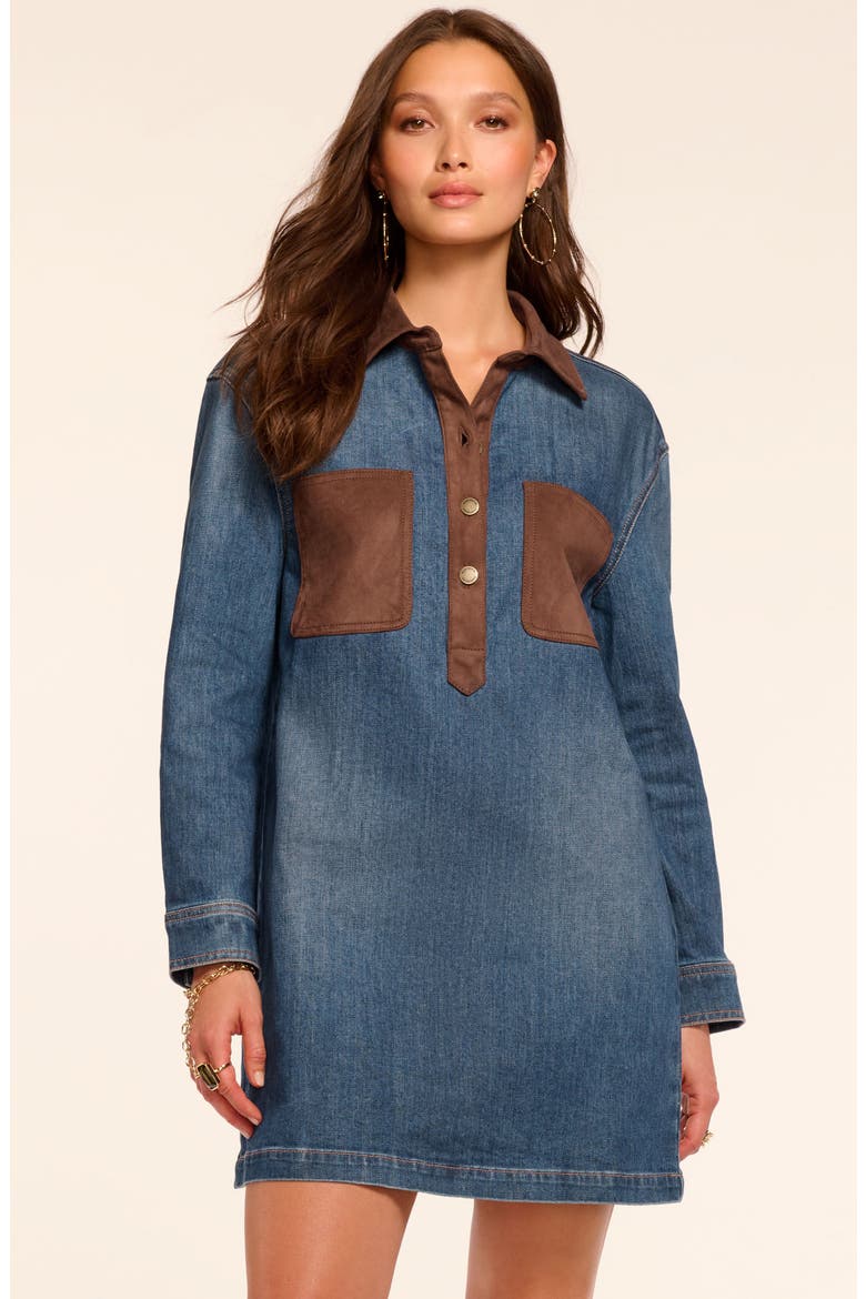 Winnifred Long Sleeve Denim Dress, Alternate, color, MEDIUM WASH/ SUEDE