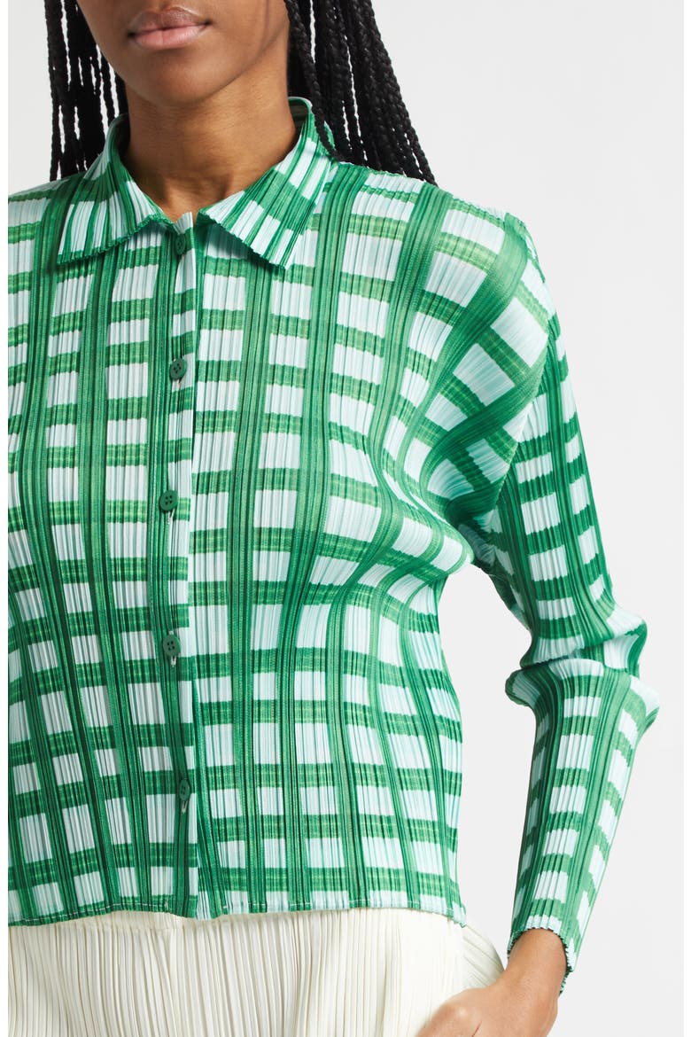 Basket Print Pleated Cardigan, Alternate, color, GREEN