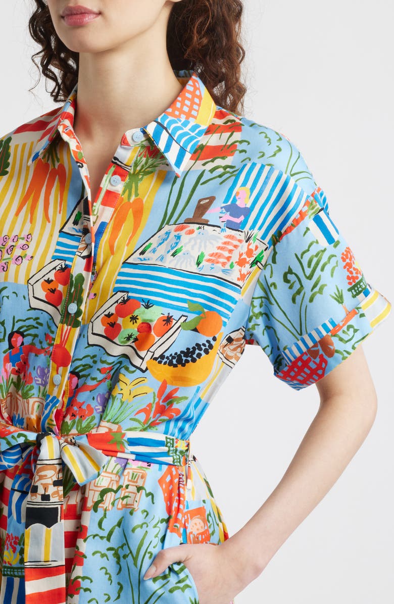 FRNCH Clemire Print Tie Waist Romper, Alternate, color, Marche Bleu