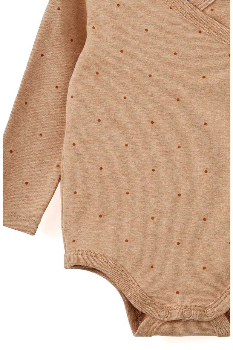 Organic Cross Over Long Sleeve Bubbysuit, Alternate, color, Caramel Fudge Marle Spot
