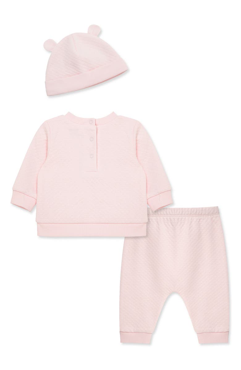 Little Me Bear Quilt Sweatshirt, Pants & Hat Set, Alternate, color, Pink