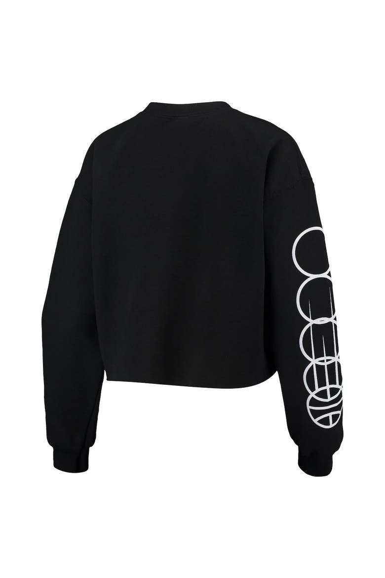 Women's Junk Food Black Brooklyn Nets Cut Off Moderate Crop Fleece Crew Sweatshirt, Alternate, color, Black