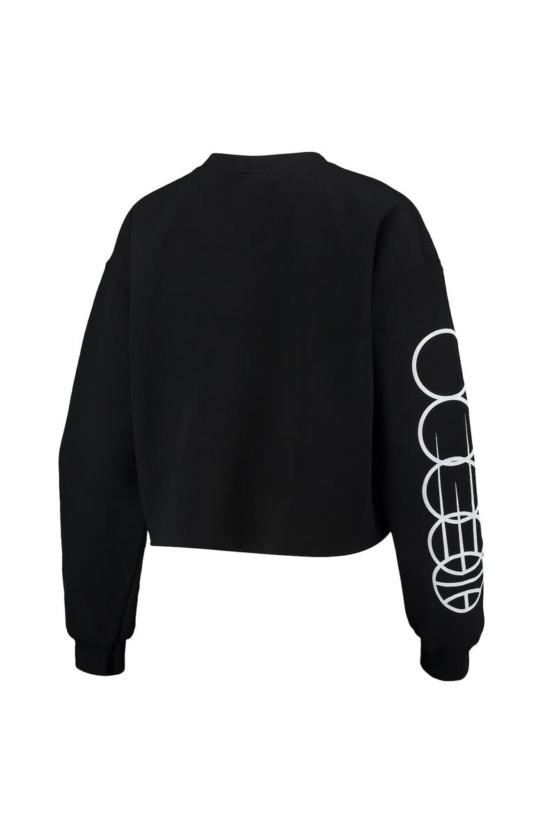 Junk Food Women's Junk Food Black Brooklyn Nets Cut Off Moderate Crop Fleece Crew Sweatshirt, Alternate, color,