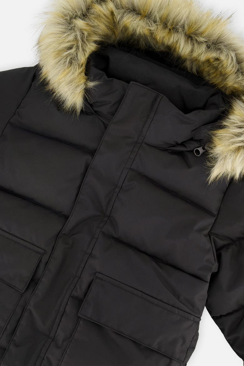 Faux Fur Hood Cargo Pocket Winter Jacket, Alternate, color, Black