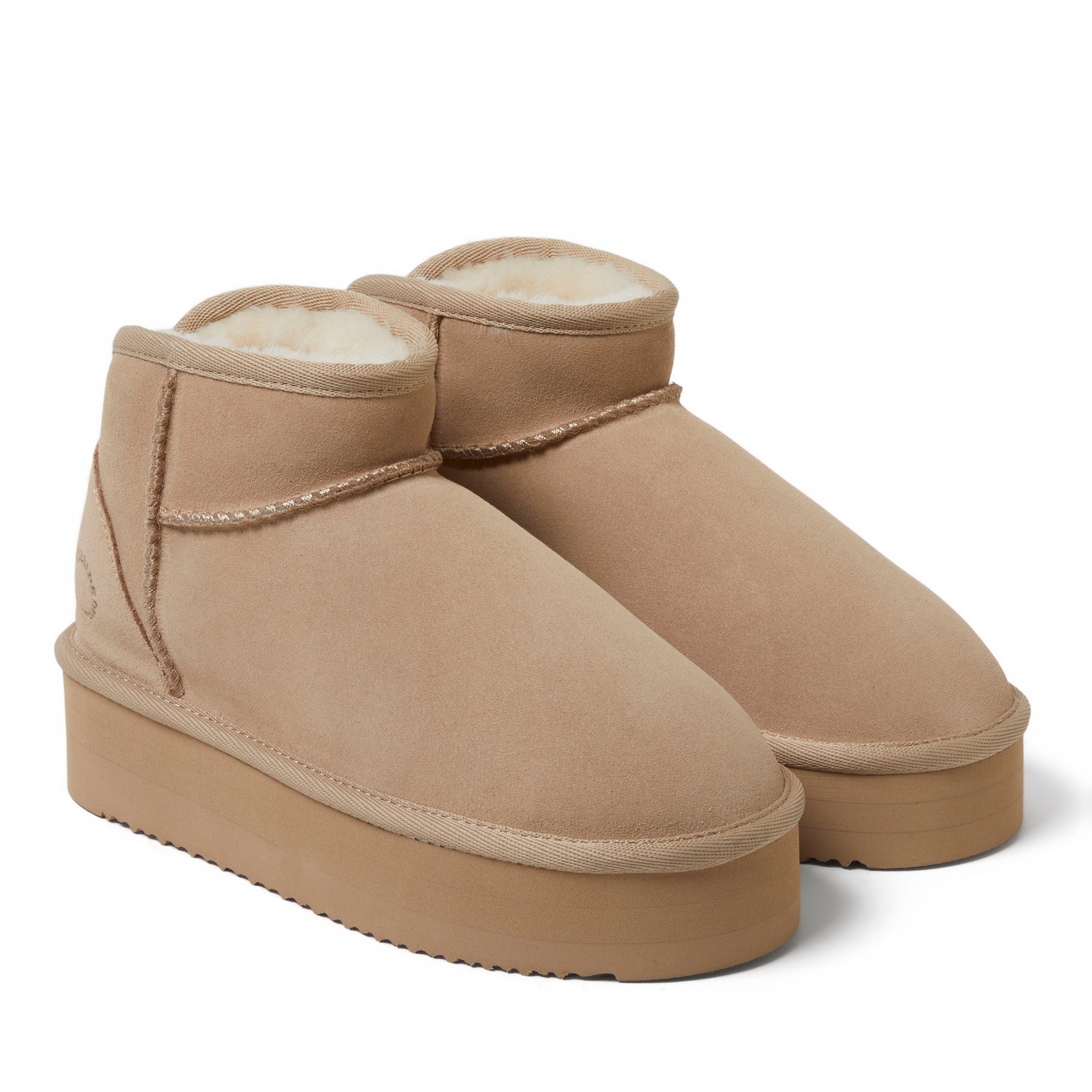 DEARFOAMS Fireside Kingston Genuine Shearling Platform Bootie, Alternate, color, Sand