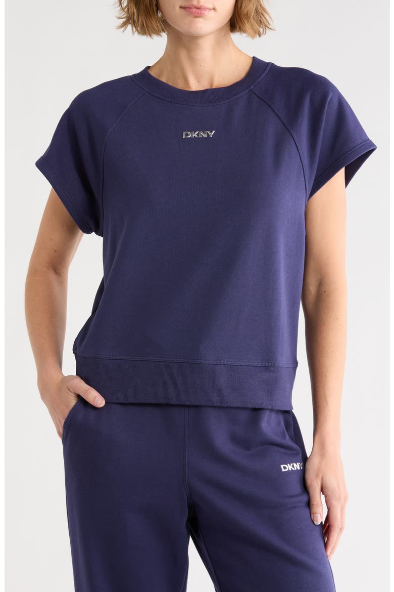 Metallic Logo Cap Sleeve Sweatshirt, Main, color, PEACOAT