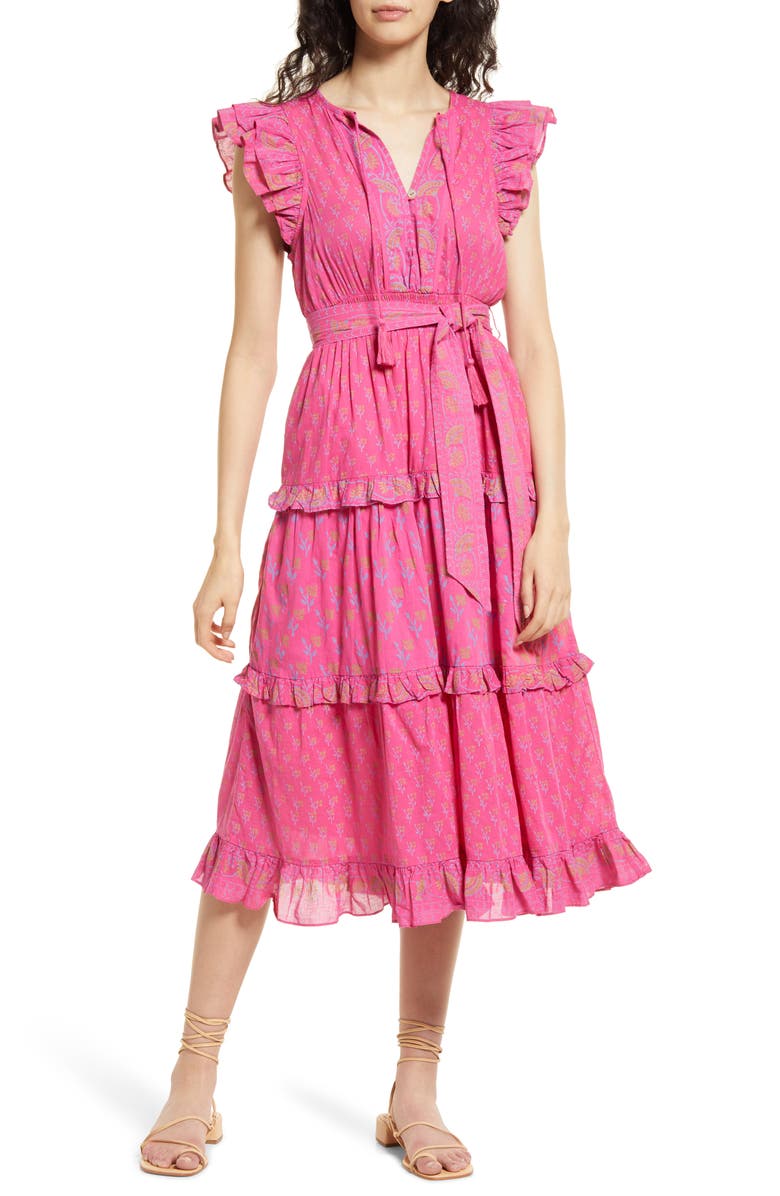 Cleobella Kenzie Floral Tiered Organic Cotton Midi Dress, Main, color, 