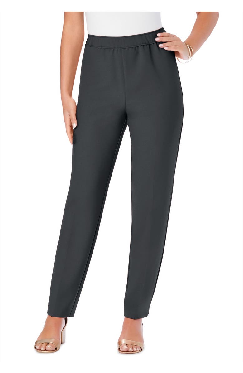 Roaman's Petite Plus Size Classic Bend Over<sup>®</sup> Structured Straight Leg Pull-On Pant, Main, color, Dark Charcoal