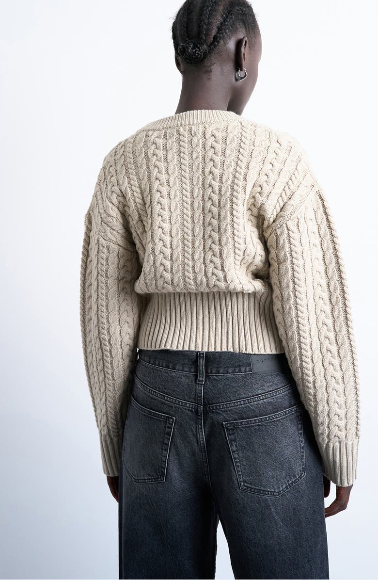 Topshop Cable Stitch Fitted Waist Cardigan, Alternate, color, Oat
