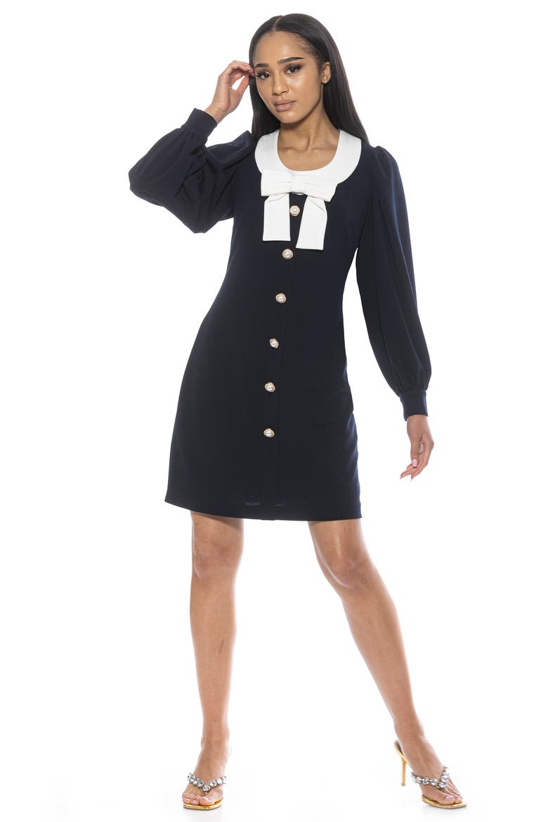 Miyako Imitation Pearl Button Long Sleeve Dress, Alternate, color, LAPIS