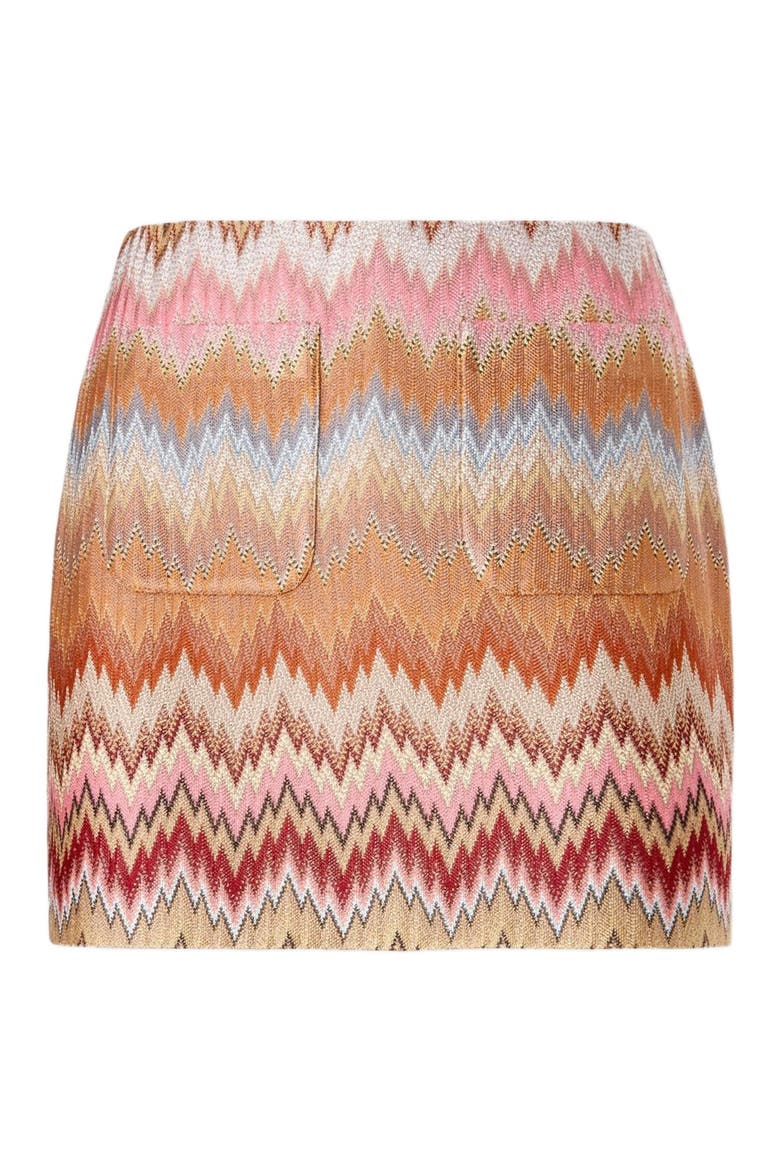 Mini Skirt In Viscose Chevron Snake Motif, Alternate, color, Pink & Rust