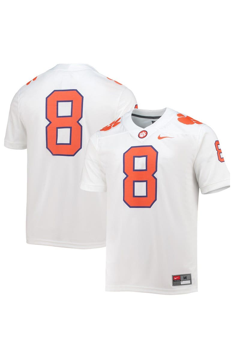 Nike Men's Nike #8 White Clemson Tigers Game Jersey, Alternate, color, 