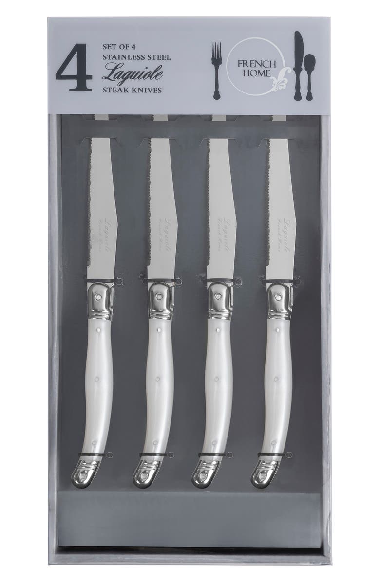 FRENCH HOME Set of 4 Steak Knives, Alternate, color, Pearlized White
