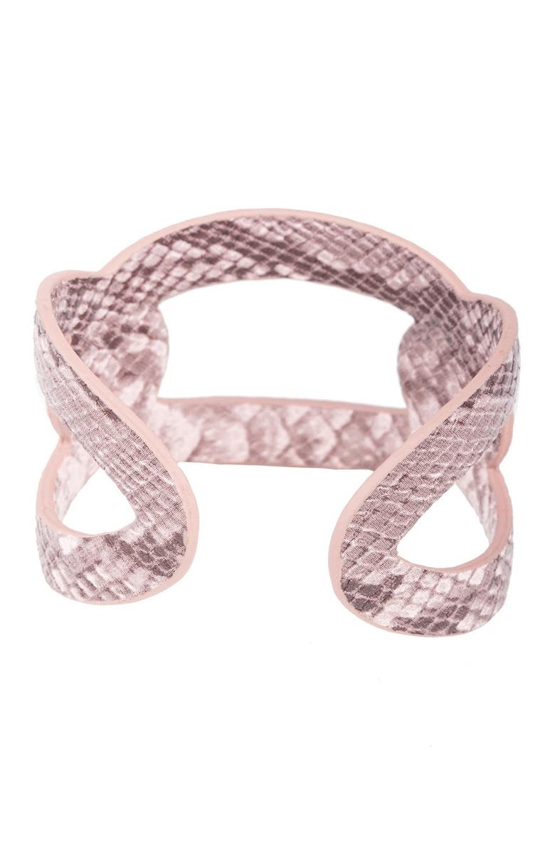 SAACHI Ogee Snakeskin Embossed Cuff Bracelet, Alternate, color, Pink