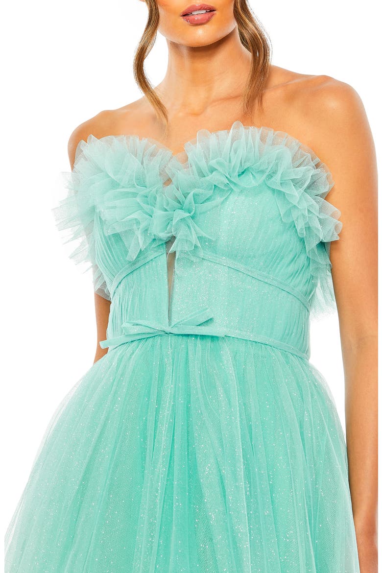 Strapless Glitter Tulle Gown, Alternate, color, AQUA OMBRE