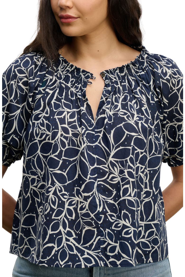 Thera Printed Off the Shoulder Cotton Voile Top, Alternate, color, NAVY