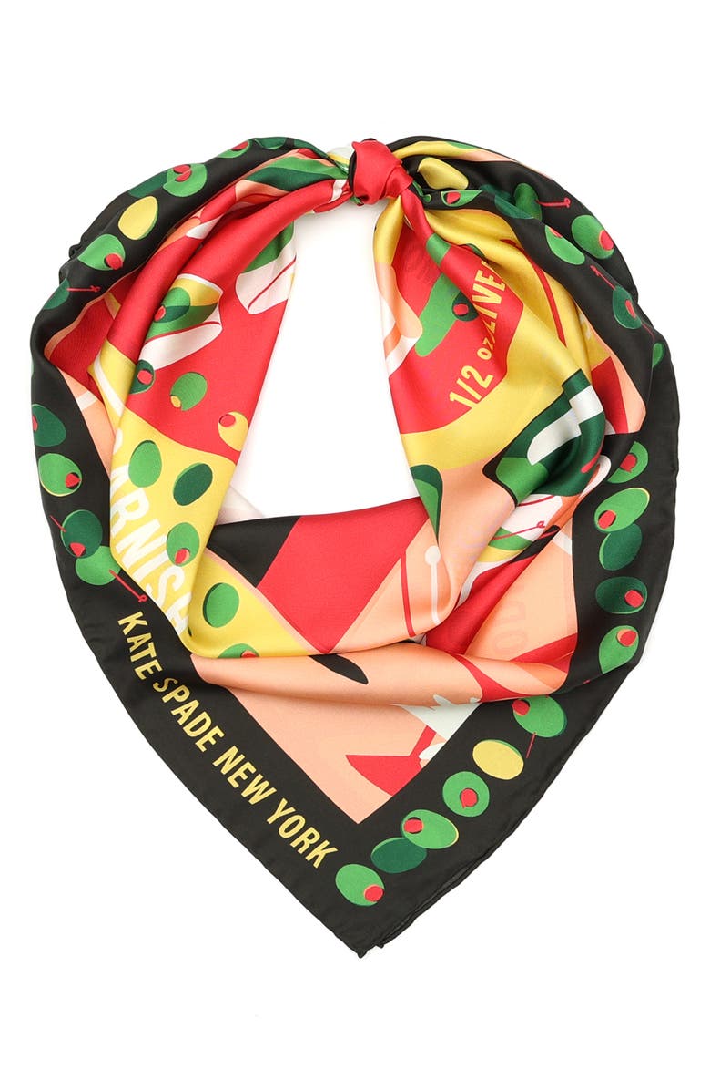 Kate Spade New York dirty martini print square silk scarf, Alternate, color, 