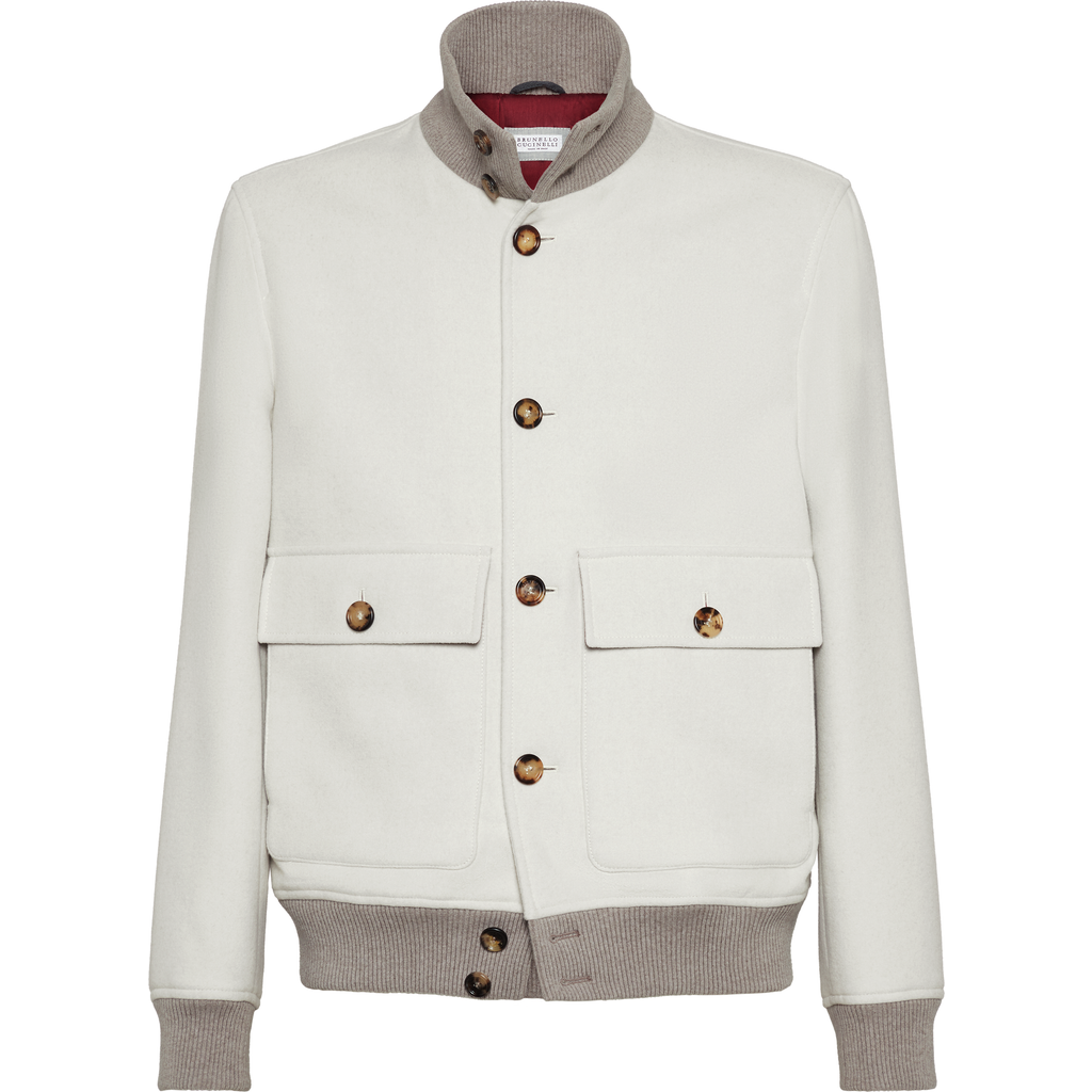 Brunello Cucinelli Wool Bomber Jacket Puffer Jackets White In White