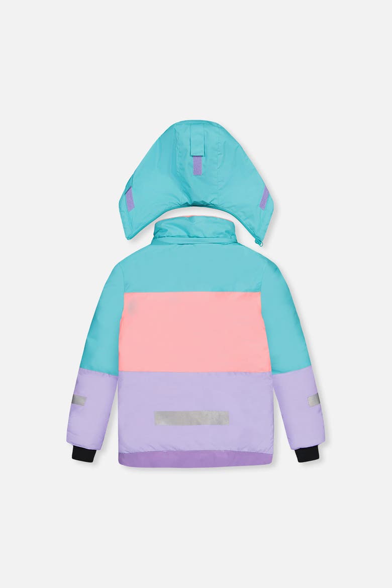 Fleece Lined Teknik Jacket & Reinforced Pants Two Piece Snowsuit, Alternate, color, Turquoise, Orange and Mauve