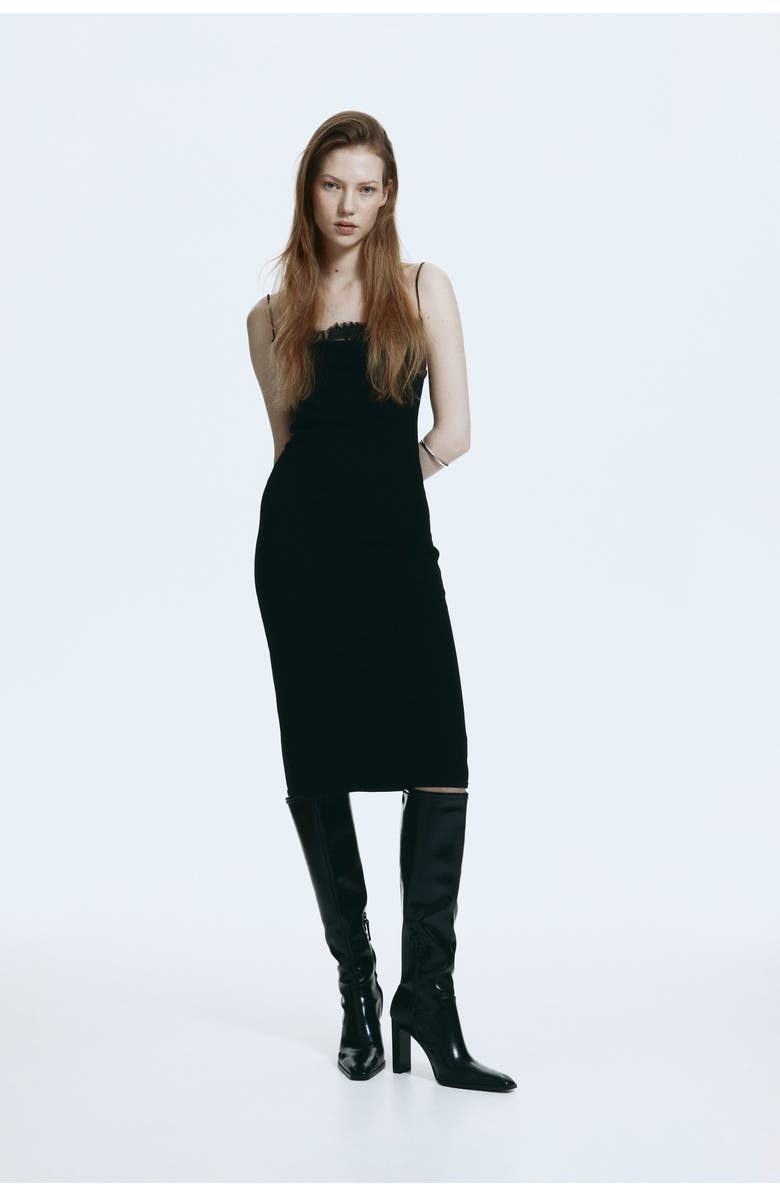 H&M Lace-trimmed Dress, Alternate, color, Black