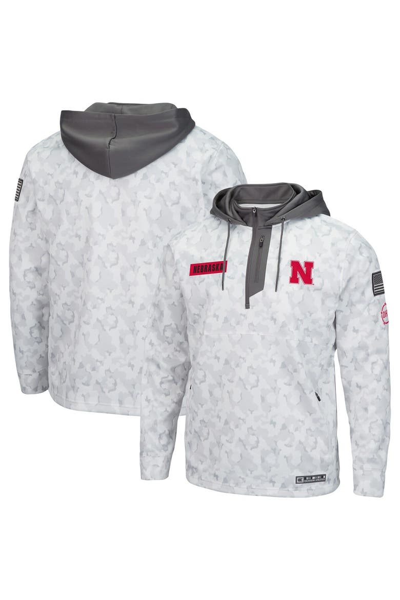 Men's Colosseum Arctic Camo Nebraska Huskers OHT Military Appreciation Quarter-Zip Hoodie, Main, color, Arctic Camo