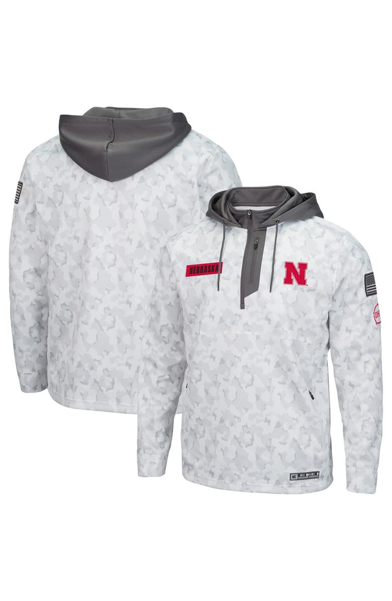 COLOSSEUM Men's Colosseum Arctic Camo Nebraska Huskers OHT Military Appreciation Quarter-Zip Hoodie, Main, color, Arctic Camo