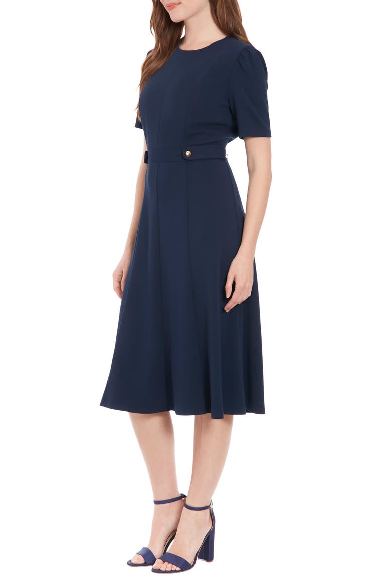 Short Puff Sleeve Fit & Flare Dress, Alternate, color, NAVY BLAZER