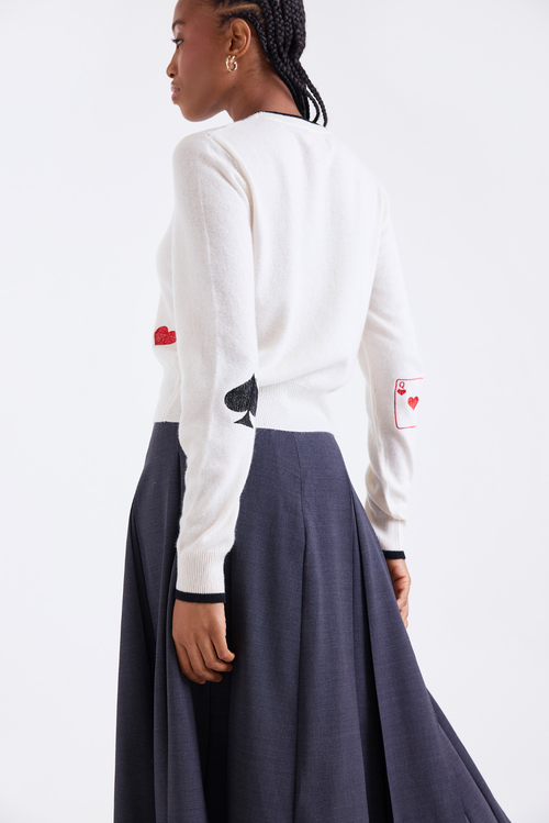 Brodie Pure Cashmere Queen Of Hearts Crew Neck Jumper In White