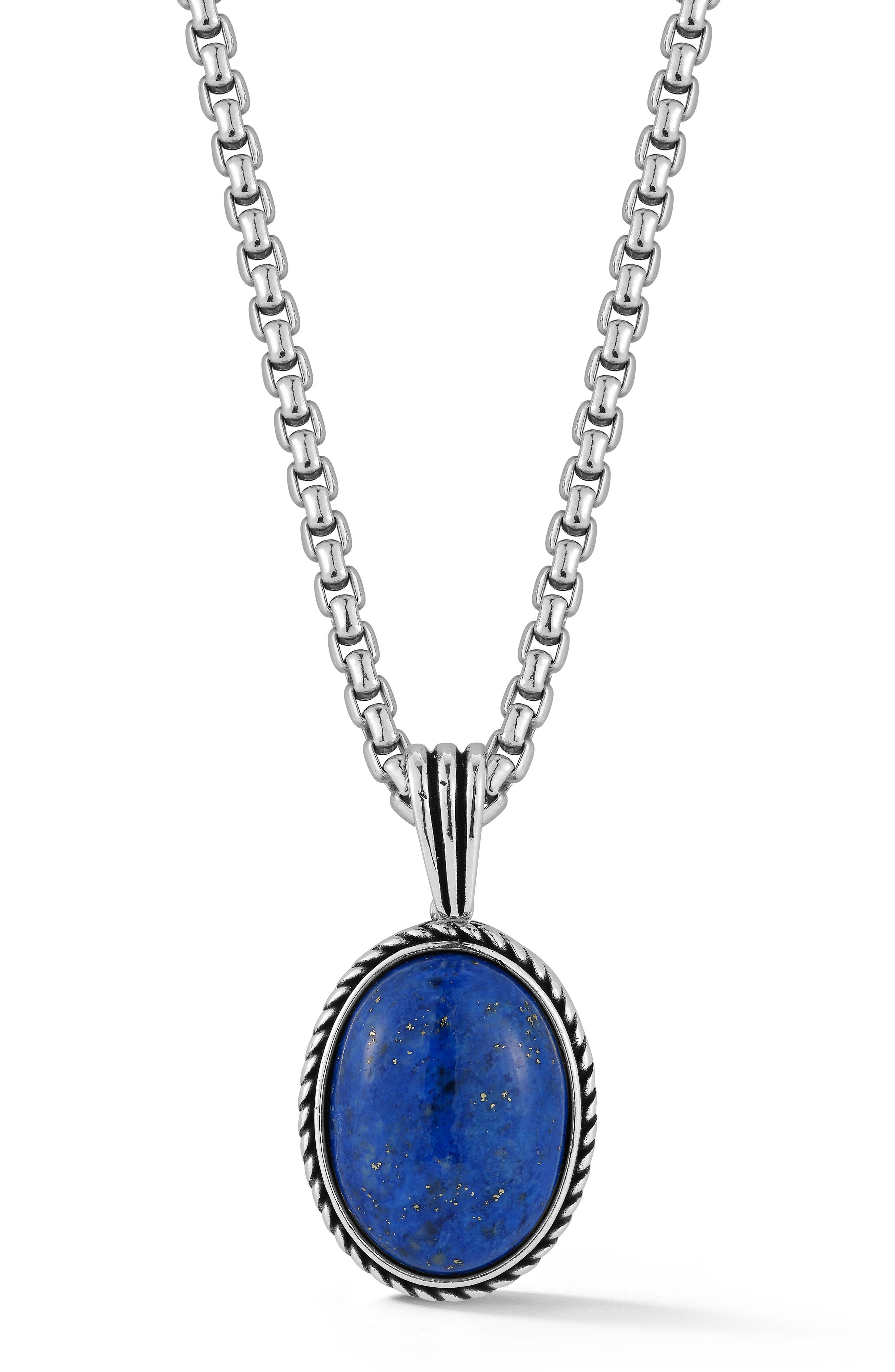 Yield of Men Men's Sterling Silver Oxidized Lapis Lazuli Pendant Necklace