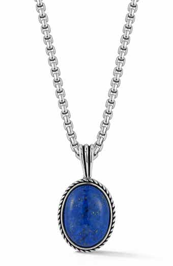 Yield of Men Men's Sterling Silver Oxidized Lapis Lazuli Pendant Necklace