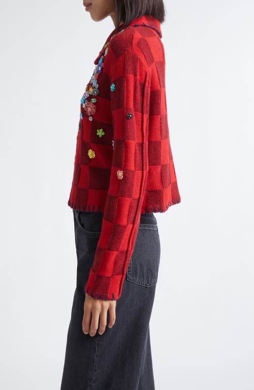 Yanyan Fireworks Lambswool & Cotton Shrunken Cardigan In Red