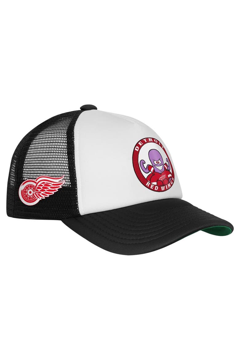 Youth Mitchell & Ness  White Detroit Red Wings Mascot Adjustable Trucker Hat, Alternate, color, White