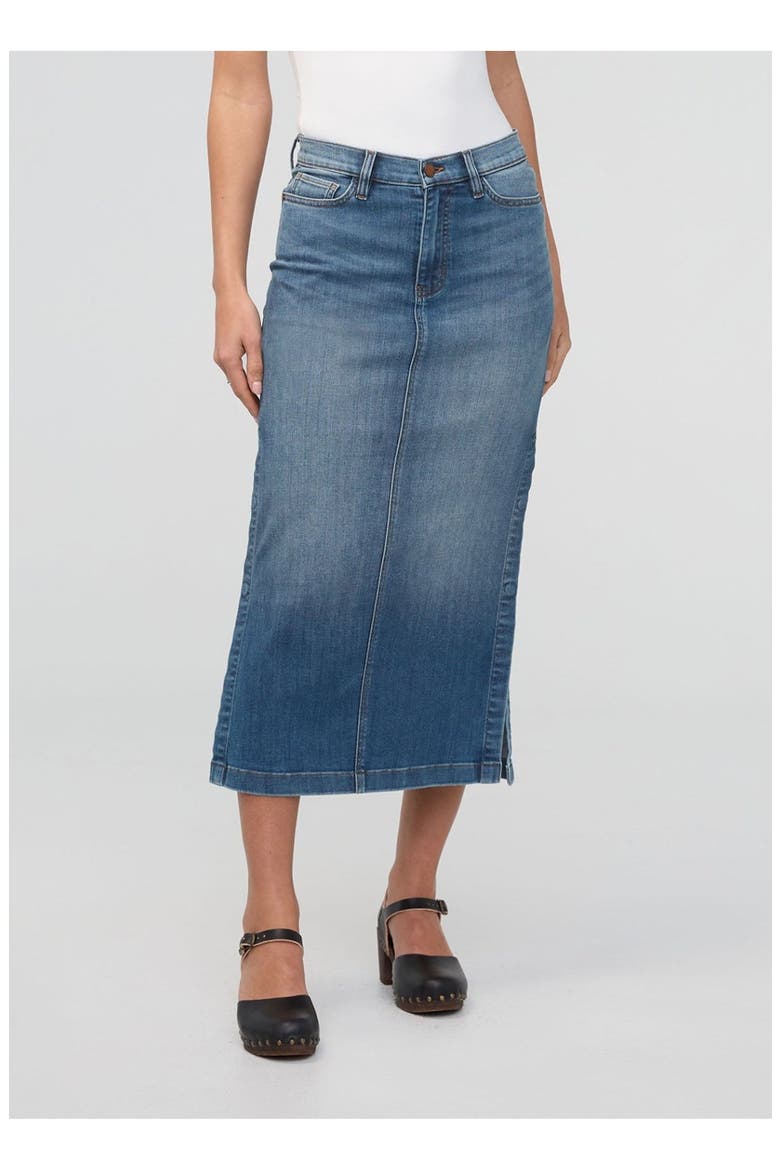 Performance Denim Slit Skirt, Alternate, color, Blue-Ash