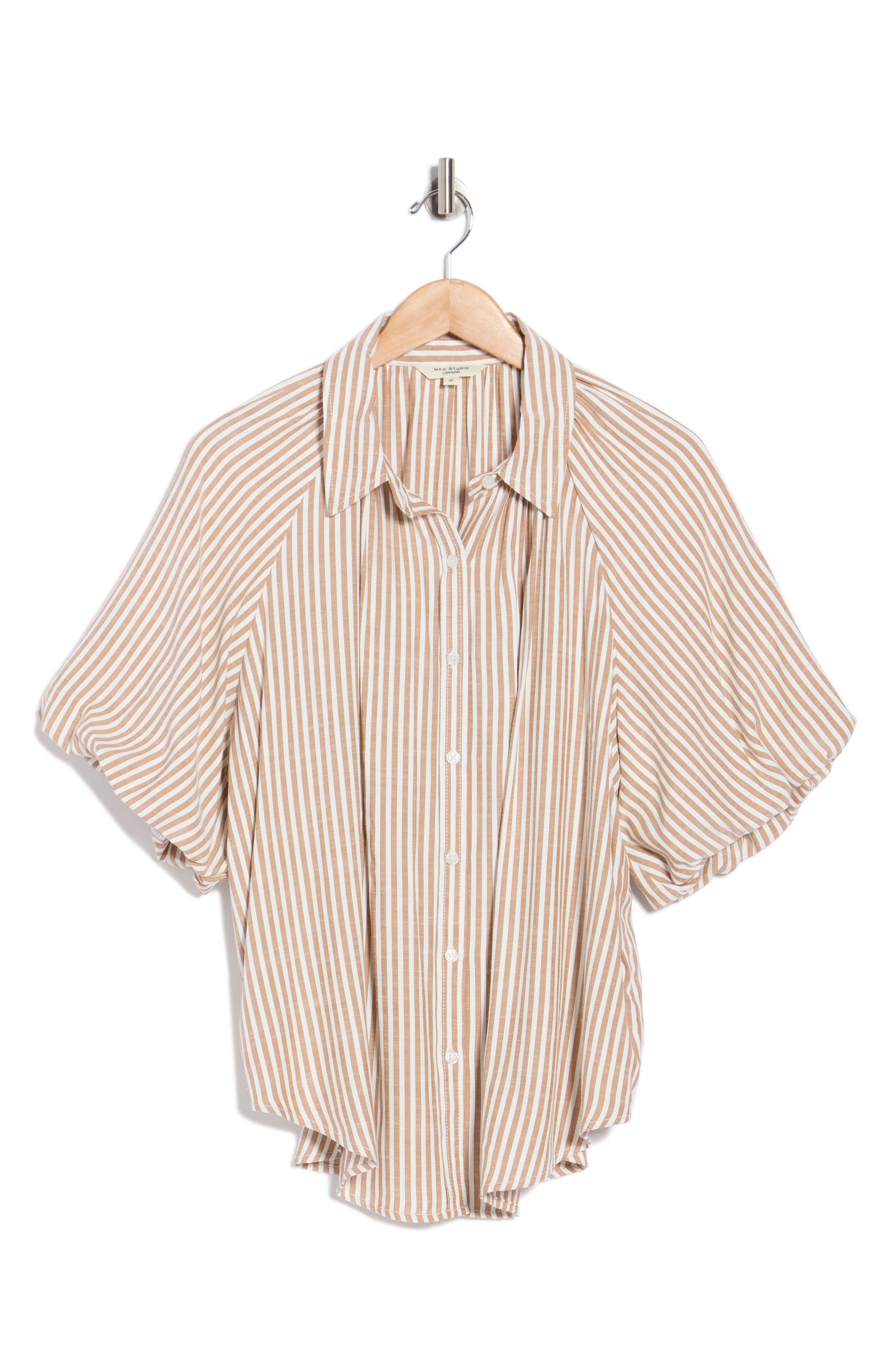 MAX STUDIO Stripe Bubble Sleeve Button-Up Shirt