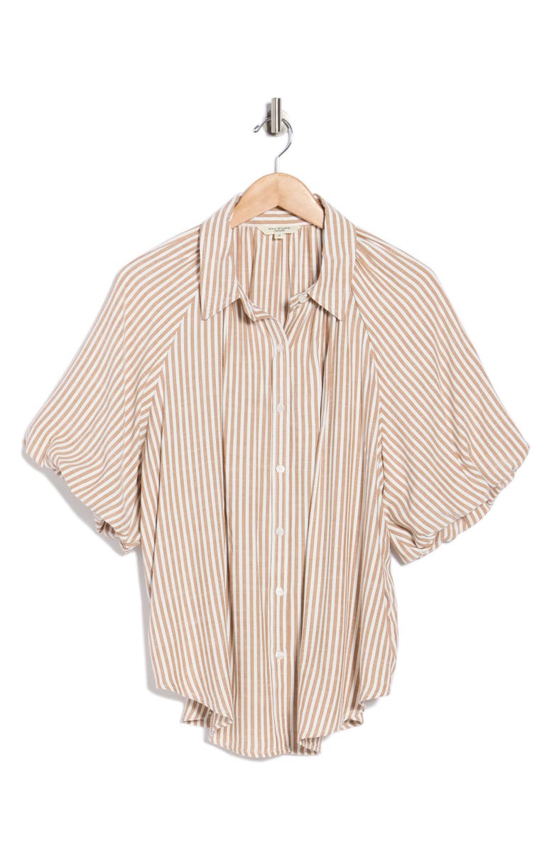MAX STUDIO Stripe Bubble Sleeve Button-Up Shirt, Main, color, Carmel/ Black Framed Stripe